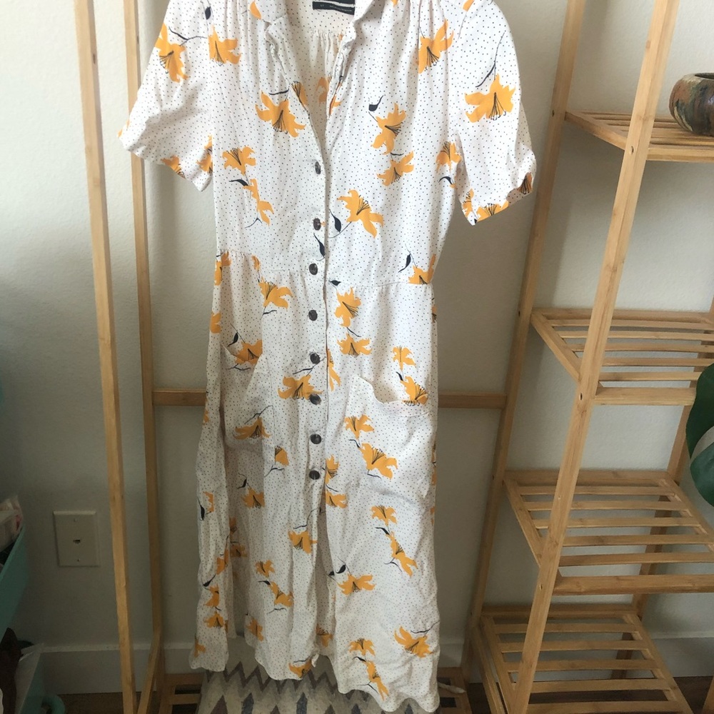 Urban Outfitters polka dot floral short sleeve midi dress